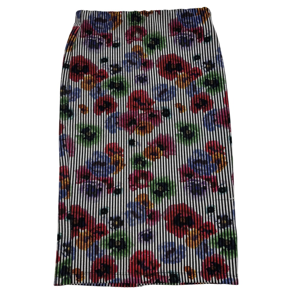 Zara Trafaluc Midi Pencil Skirt Multicolor Excellent Floral Striped Ribbed M